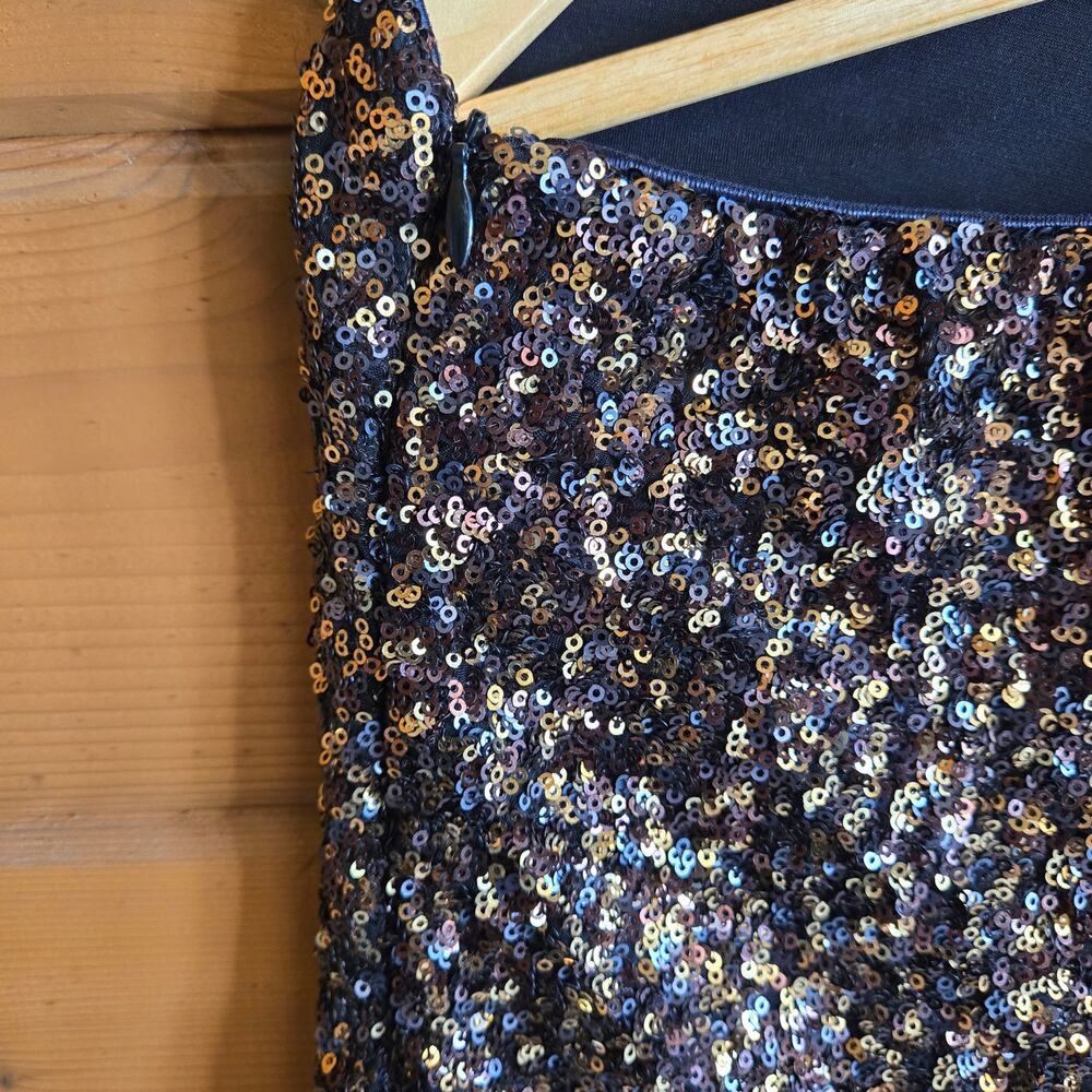 Dress The Population Dress Chrissie Midi Sequin One Shoulder XL Gold Black Glam - Picture 7 of 7